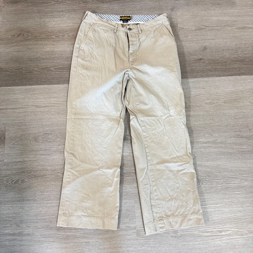 Vtg Ralph Lauren Rugby Chino Pants Mens 34x30 Tan Skull Crossbones Cotton Khaki